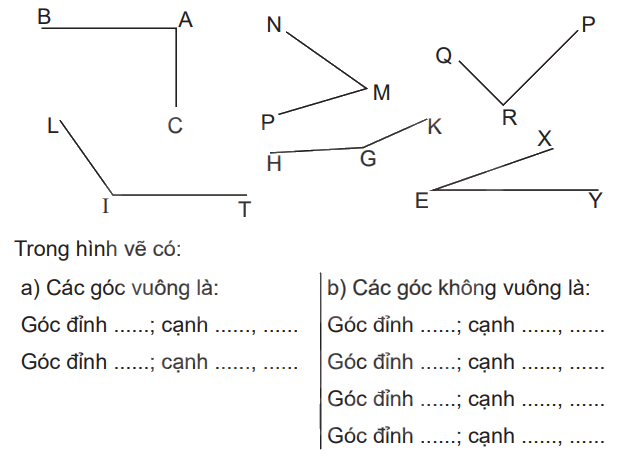 Giải bài 18: Góc, góc vuông, góc không vuông trang 48 vở bài tập Toán 3 - Kết nối tri thức với cuộc sống 0 1