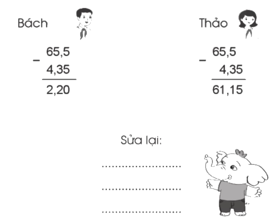 Giải bài 26: Trừ các sổ thập phân trang 64, 65 vở bài tập Toán 5 - Cánh diều 4