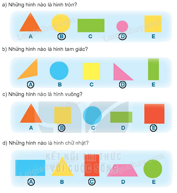 Toán lớp 1 trang 46 - Bài 7: Hình vuông, hình tròn, hình tam giác, hình chữ nhật - SGK Kết nối tri thức 4